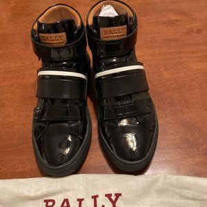 Bally Henrick Men’s Designer Black Leather High Top Sneaker with Velcro
